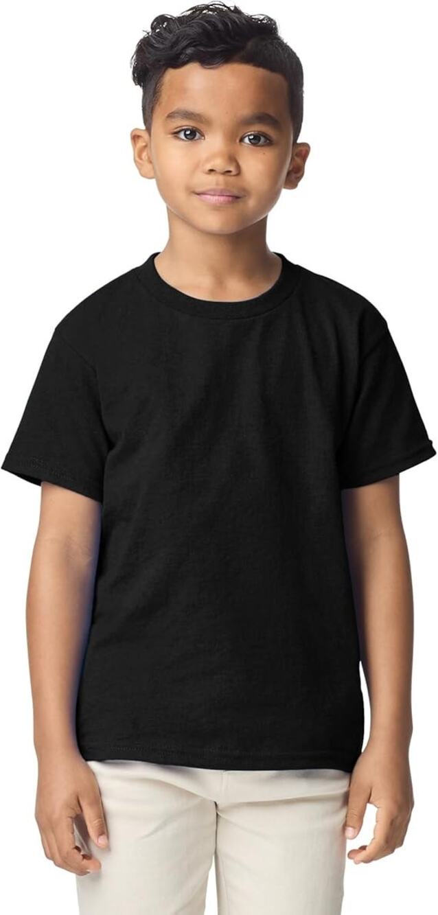 Gildan Youth Boys Black Short Sleeve Crew Neck Cotton T-Shirt Tee Size Medium